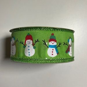 Snowman Wire Edge Green Ribbon